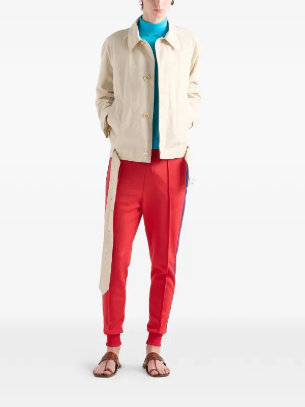 PRADAジャージベージュ/ワインレッド フルジップジャケット Prada Men's Colorblock Track Jacket Zip XXL Red Beige White Stripe