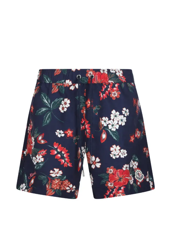 Moncler Floral Print Swim Shorts in Blue