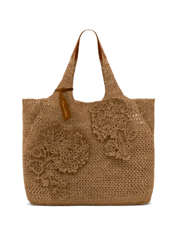 Oscar de la Renta Topaz Floral-appliqué Shoulder Bag in Brown