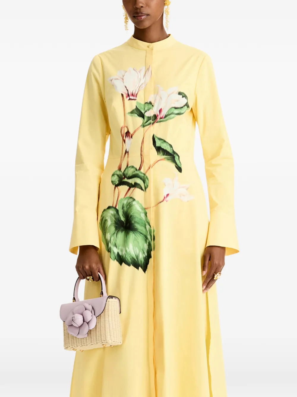 Oscar de la Renta TRO mini-shopper met bloemapplicatie Beige