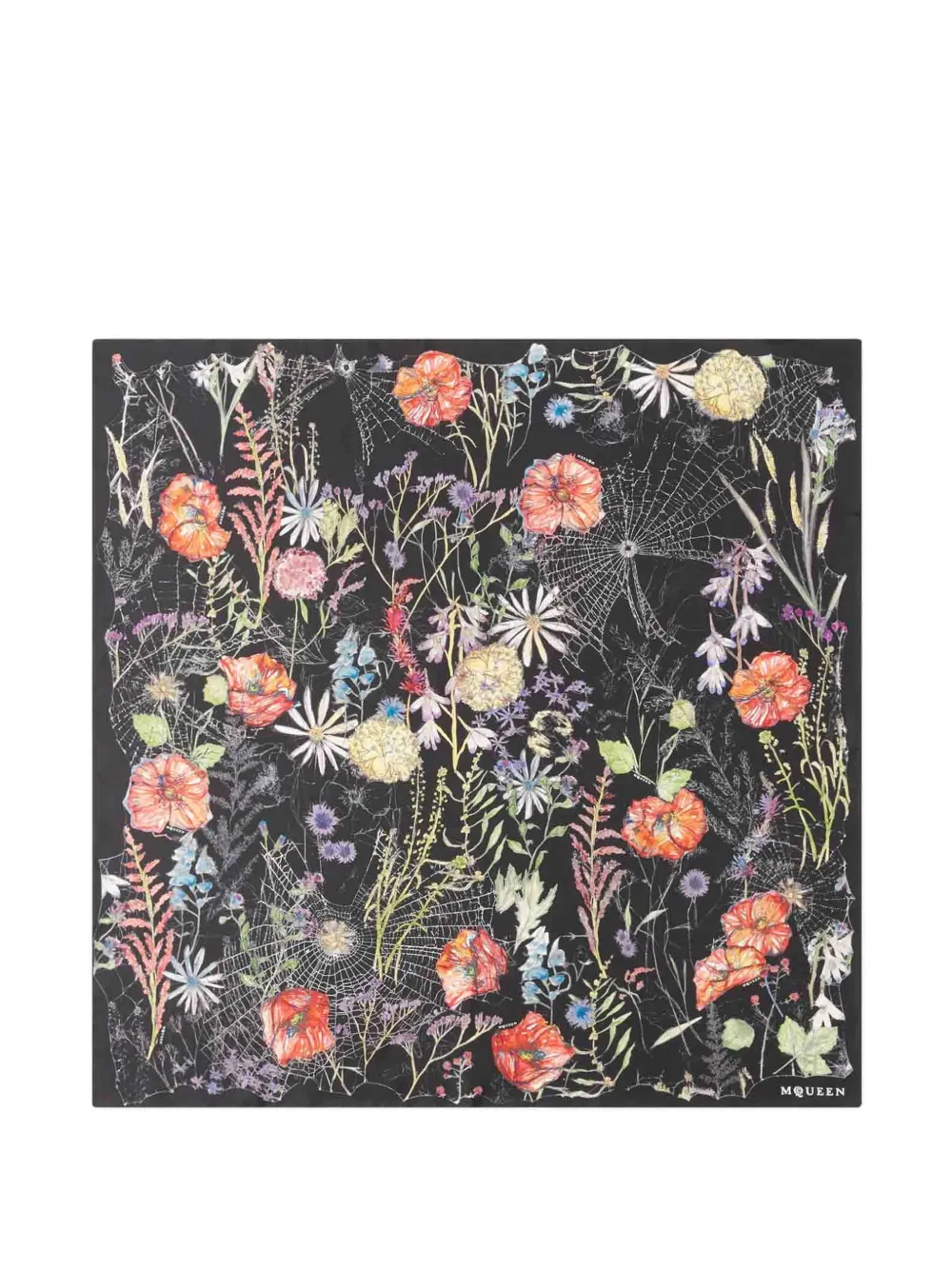 Alexander McQueen floral-print trim scarf - Nero