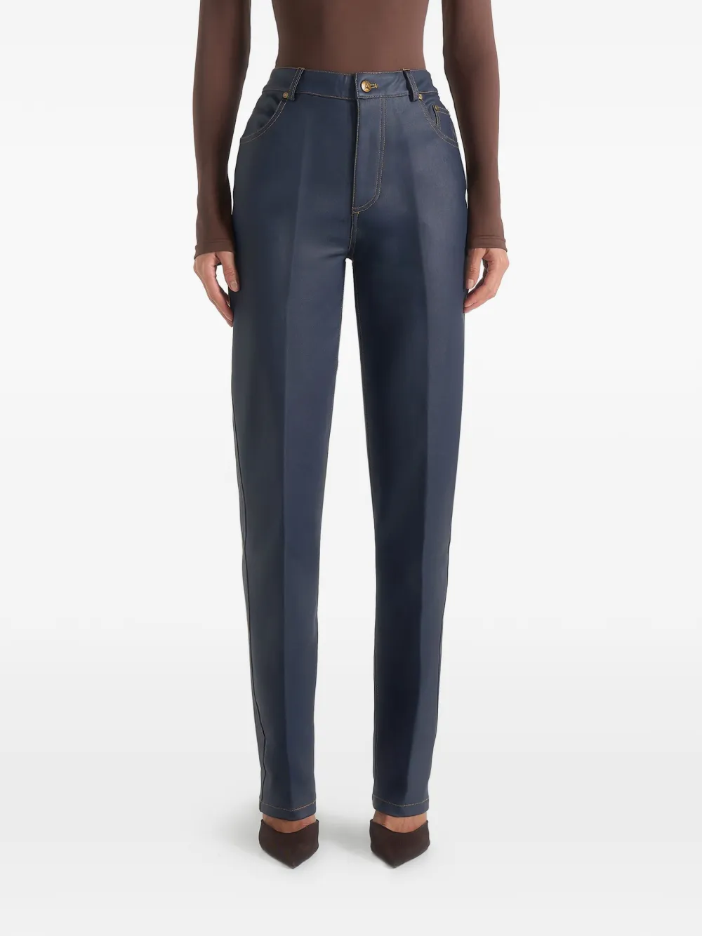 Manière De Voir Jana wax-effect boyfriend jeans - Blu