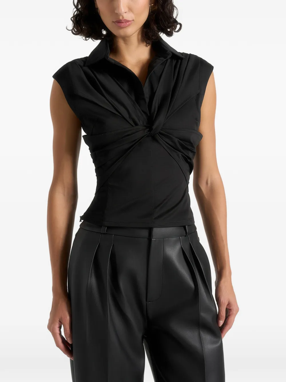 Manière De Voir Yvette twisted-front sleeveless shirt - Nero