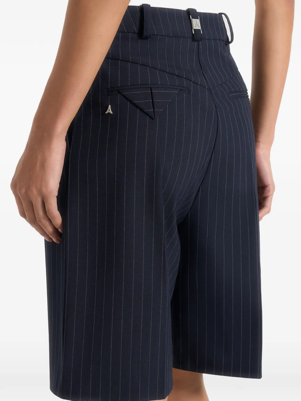 Lorette Pinstripe-Print Pleated Tailored Shorts