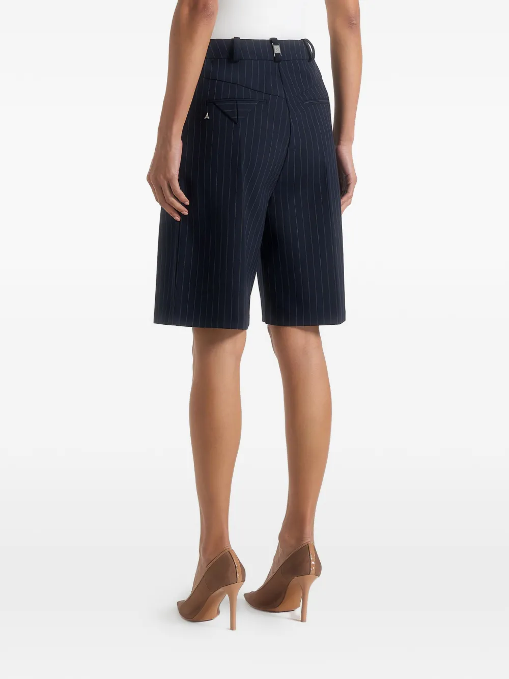 Lorette Pinstripe-Print Pleated Tailored Shorts