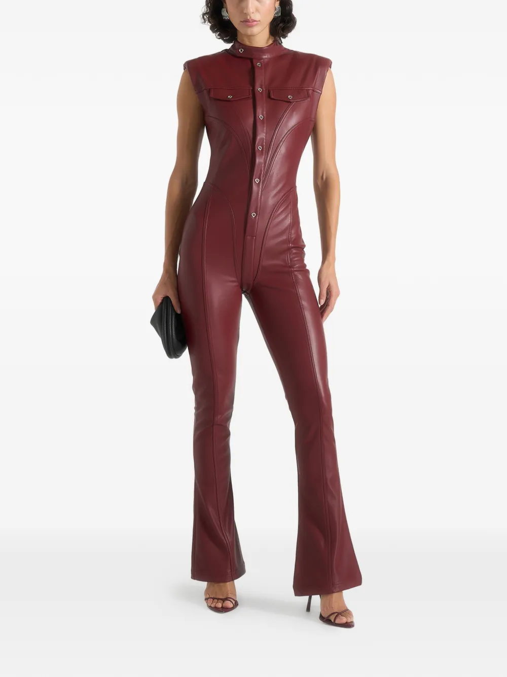 Manière De Voir Annette flared faux-leather jumpsuit - Rosso