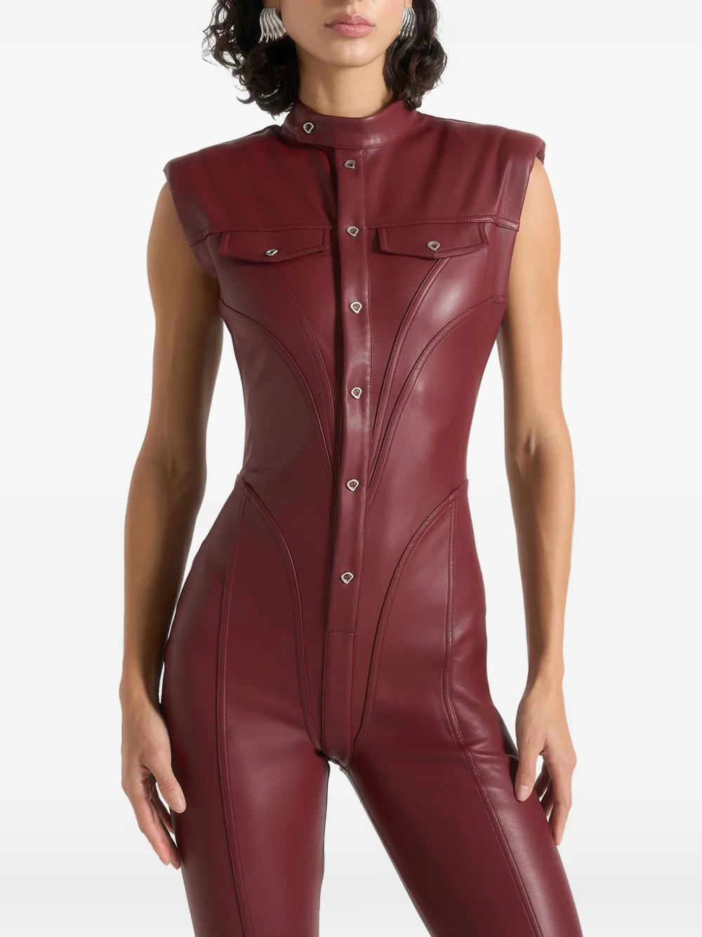 Manière De Voir Annette flared faux-leather jumpsuit - Rosso