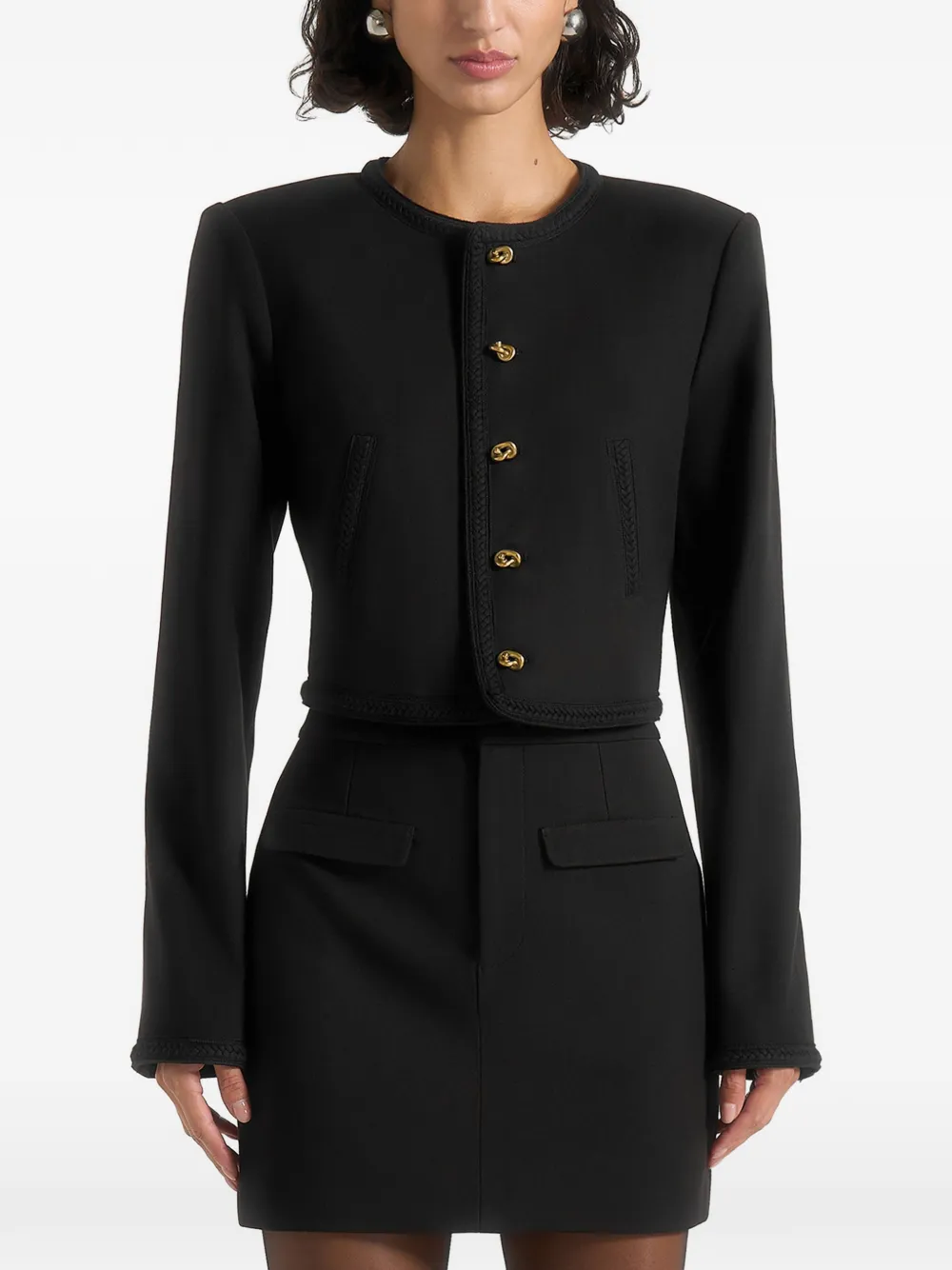 Manière De Voir Cropped Tailored Jacket With Braided Trim | Black