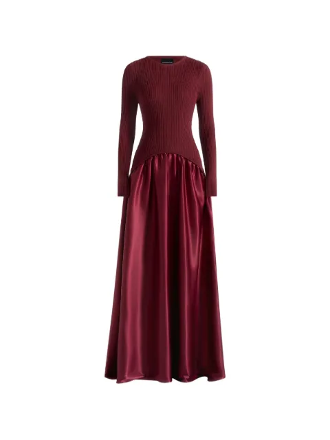 Manière De Voir Adeline knit and satin curved-hem wine red maxi dress