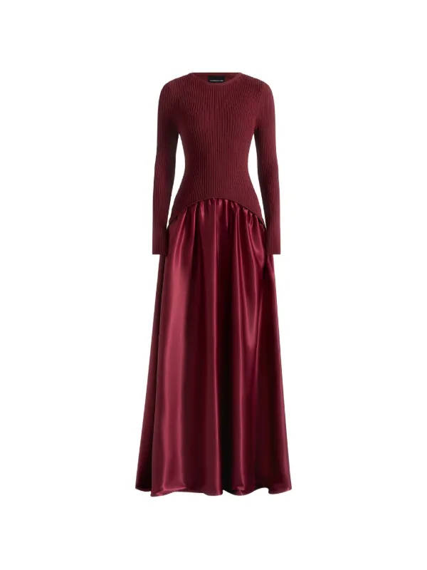 Manire De Voir Adeline knitted-panel Satin wine-red Maxi Dress | Red | FARFETCH GE Manire De Voir Adeline knitted-panel Satin wine-red Maxi Dress | Red | FARFETCH GE