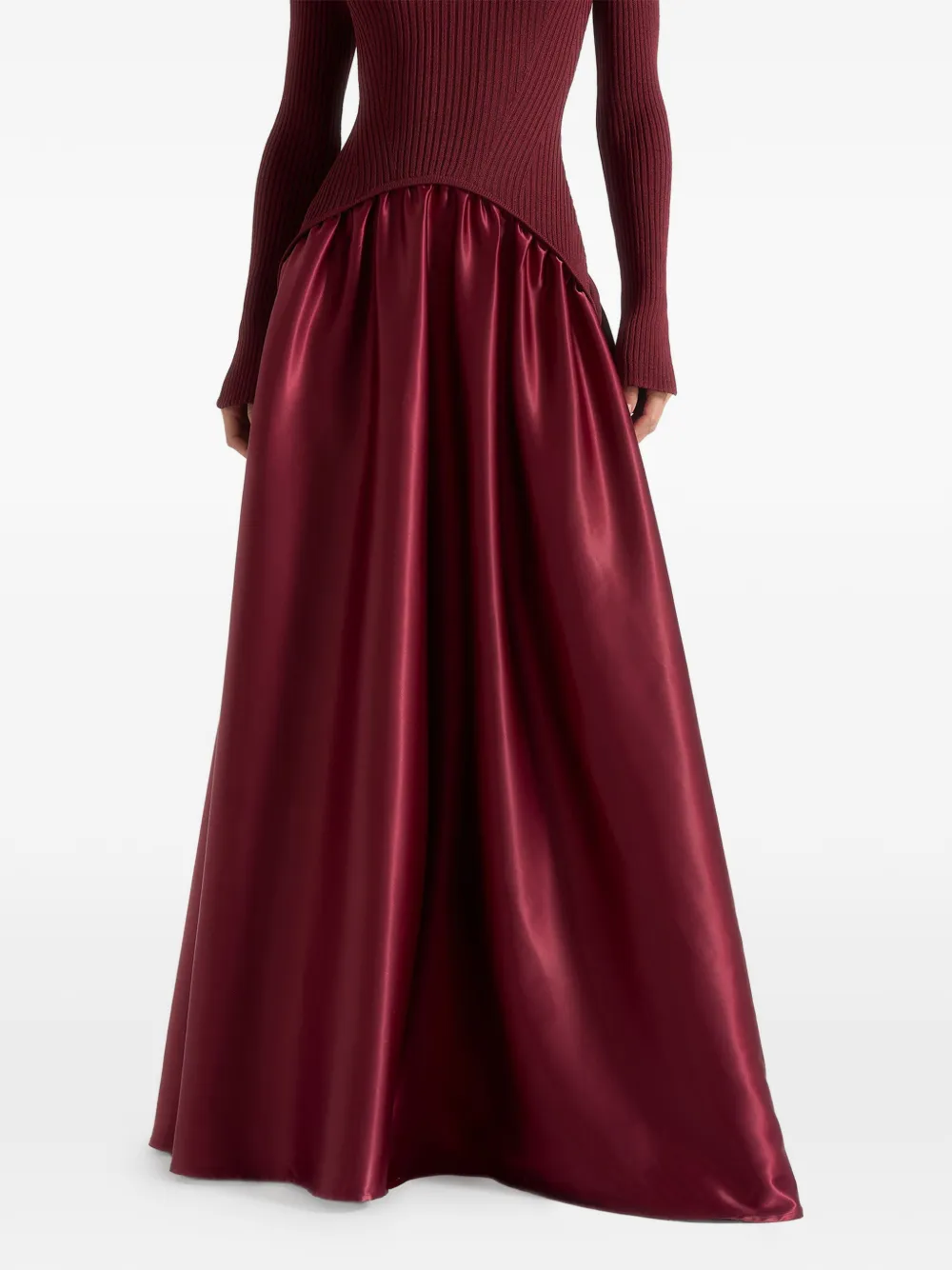 Manière De Voir Adeline gebreide en satijnen maxi-jurk met afgeronde zoom Rood