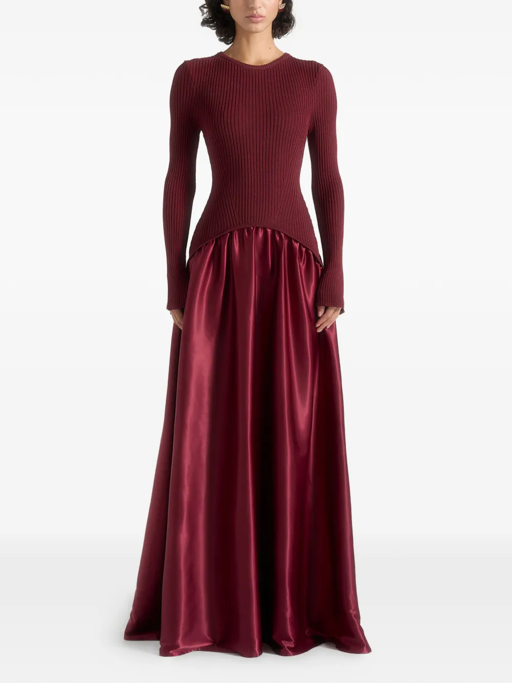 Manière De Voir Adeline gebreide en satijnen maxi-jurk met afgeronde zoom Rood