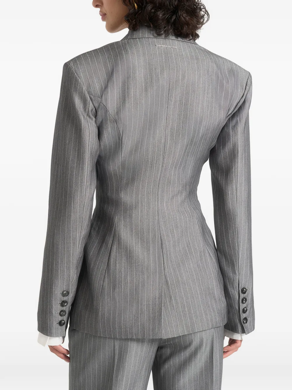 Manière De Voir Delphine krijtstreep blazer met wikkel-striksluiting Grijs