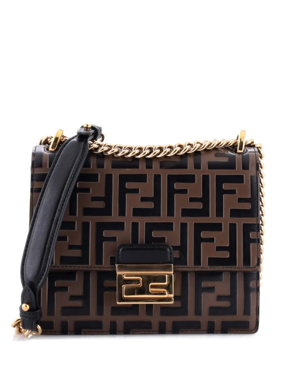 Fendi Pre-Owned Kan U Zucca Embossed Leather Small shoulder bag - Braun