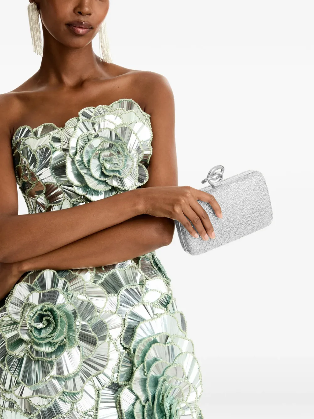 Oscar de la Renta Clutch verfraaid met kristallen Wit