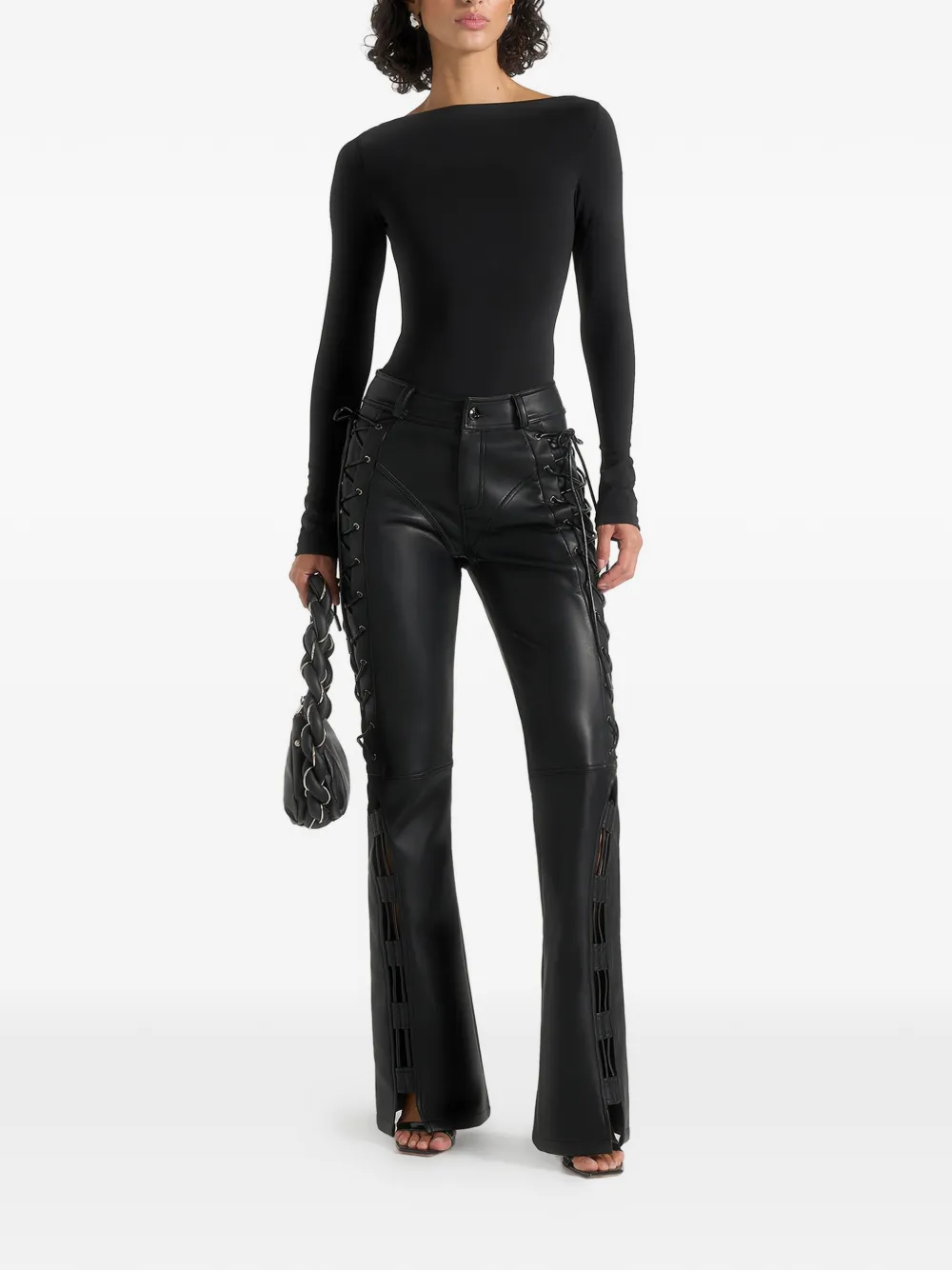 Mani&egrave;re De Voir Ambre lace-up flared trousers - Zwart