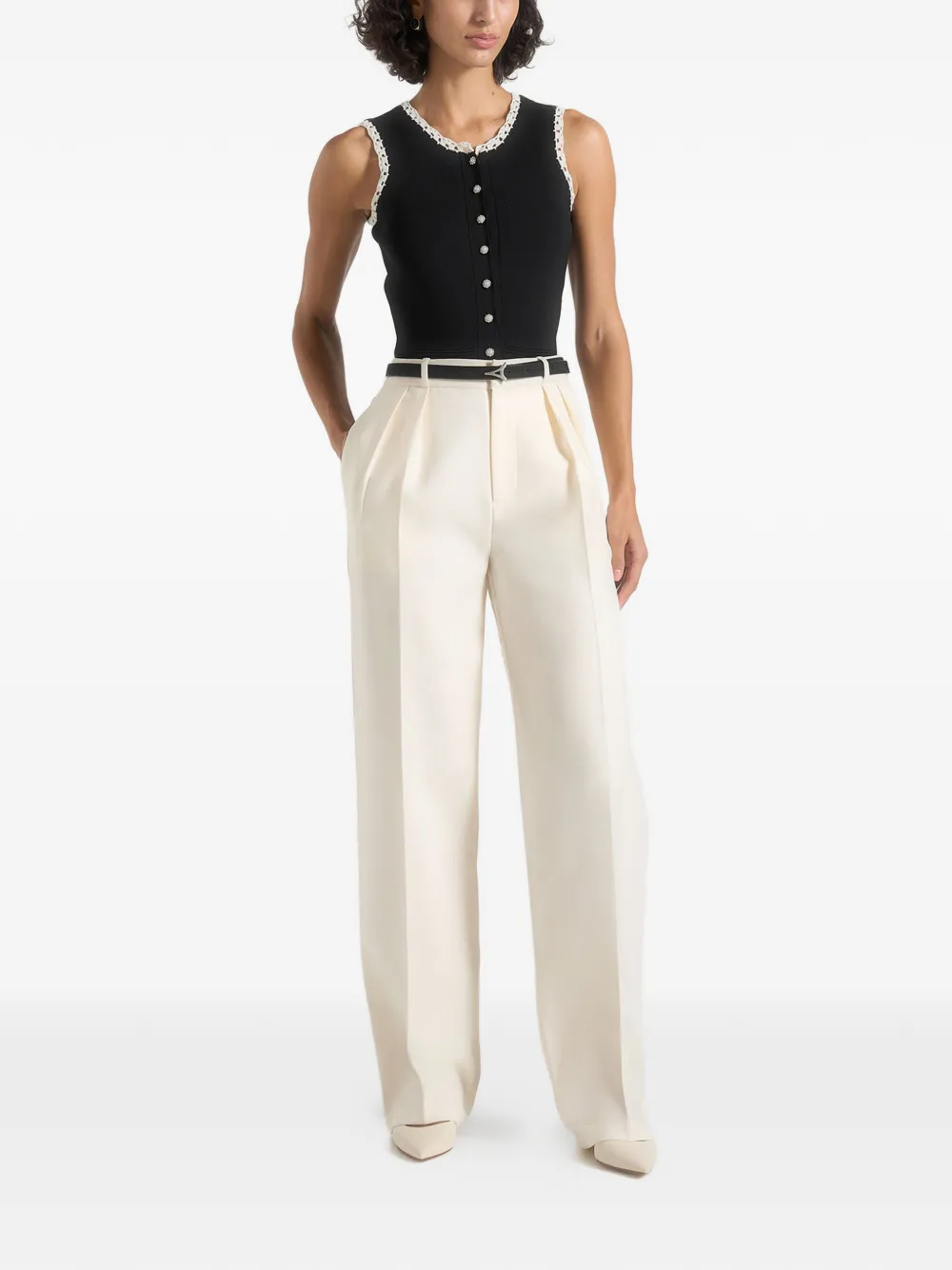 Mani&egrave;re De Voir Evelyn crochet-frill crop top - Zwart