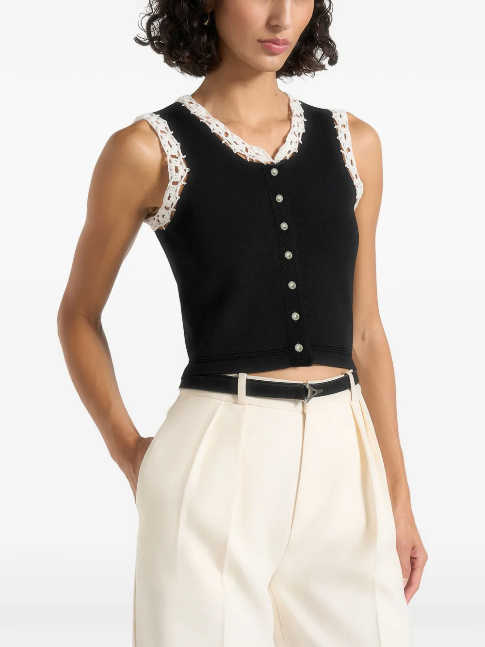 Manière De Voir Evelyn crochet-frill crop top - Nero