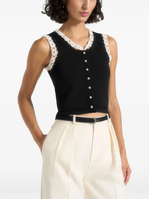 Manière De Voir top corto Evelyn de crochet con volantes - negro