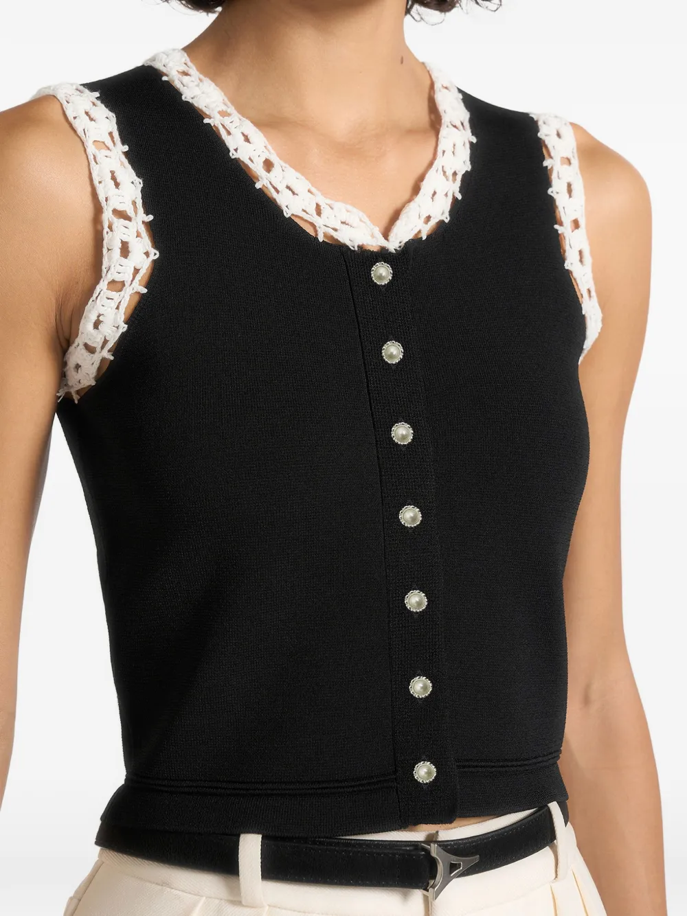 Manière De Voir Evelyn gehaakte cropped top met franje Zwart