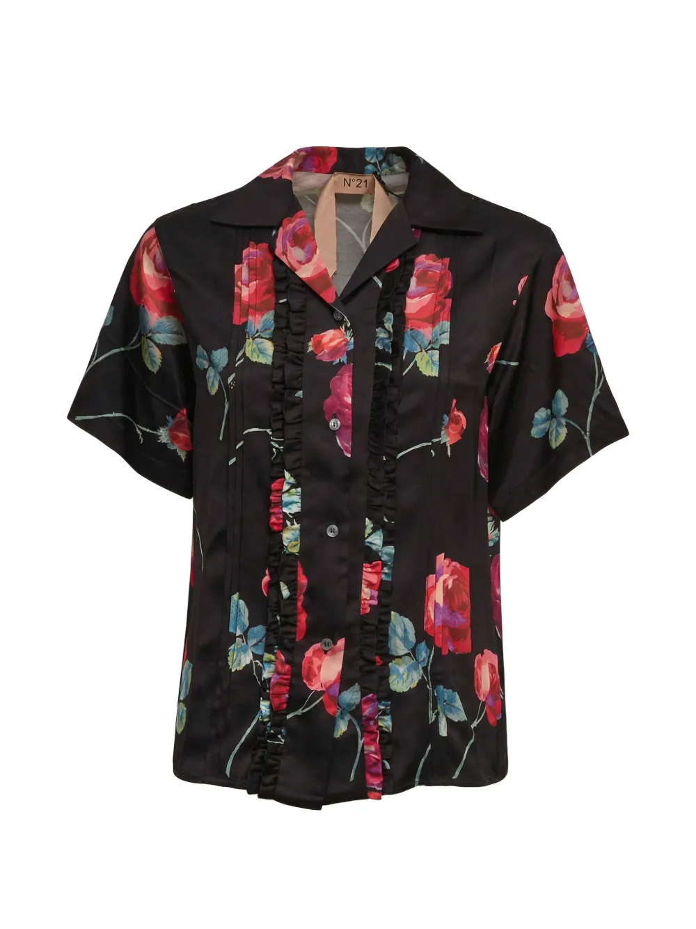 Nº21 ruffled floral shirt - Black