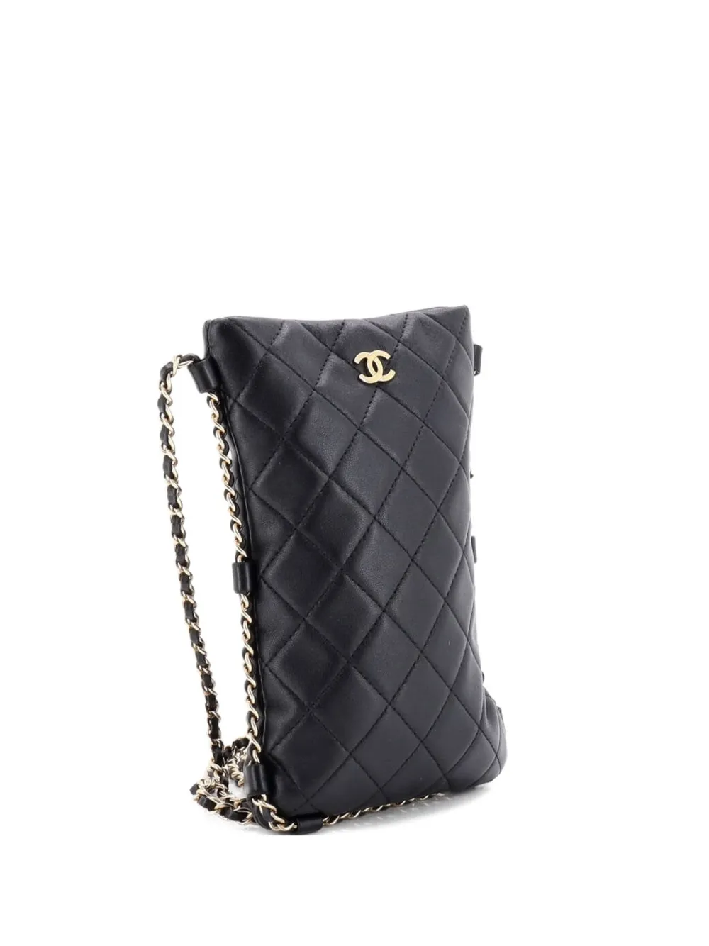 CHANEL Pre-Owned Chain Around Flat Phone Holder Quilted Lambskin crossbody bag - Nero