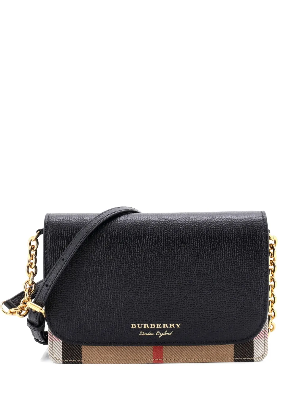 Burberry Pre-Owned Hampshire Wallet on Chain Leather and House Check Canvas crossbody bag - Nero