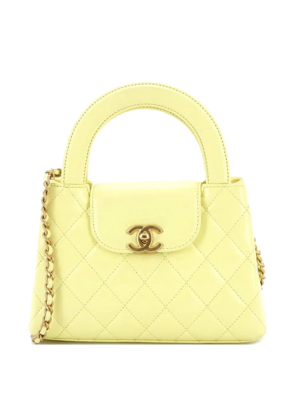 CHANEL Pre-Owned Kelly Top Handle Shopping Bag Quilted Shiny Aged Calfskin Mini satchel - Giallo