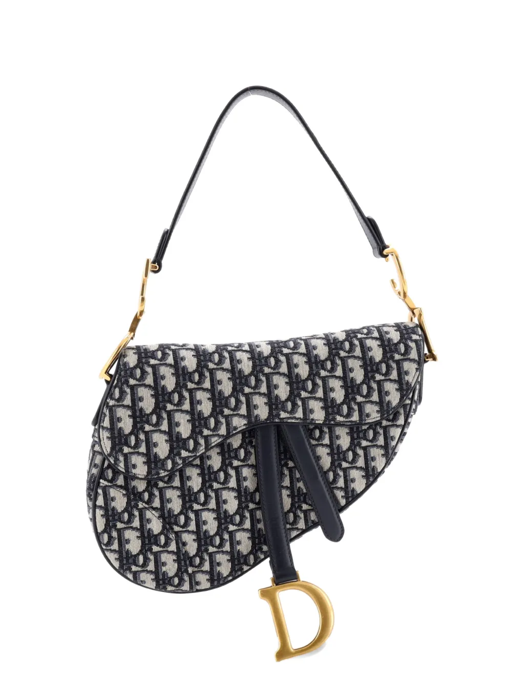 Christian Dior Pre-Owned Borsa a spalla Saddle media in tela con motivo Oblique - Blu