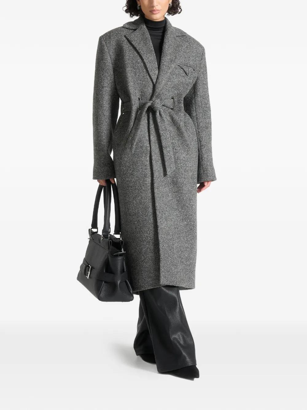 Mani&egrave;re De Voir Jena cinch-belt wide-shoulder coat - Grijs