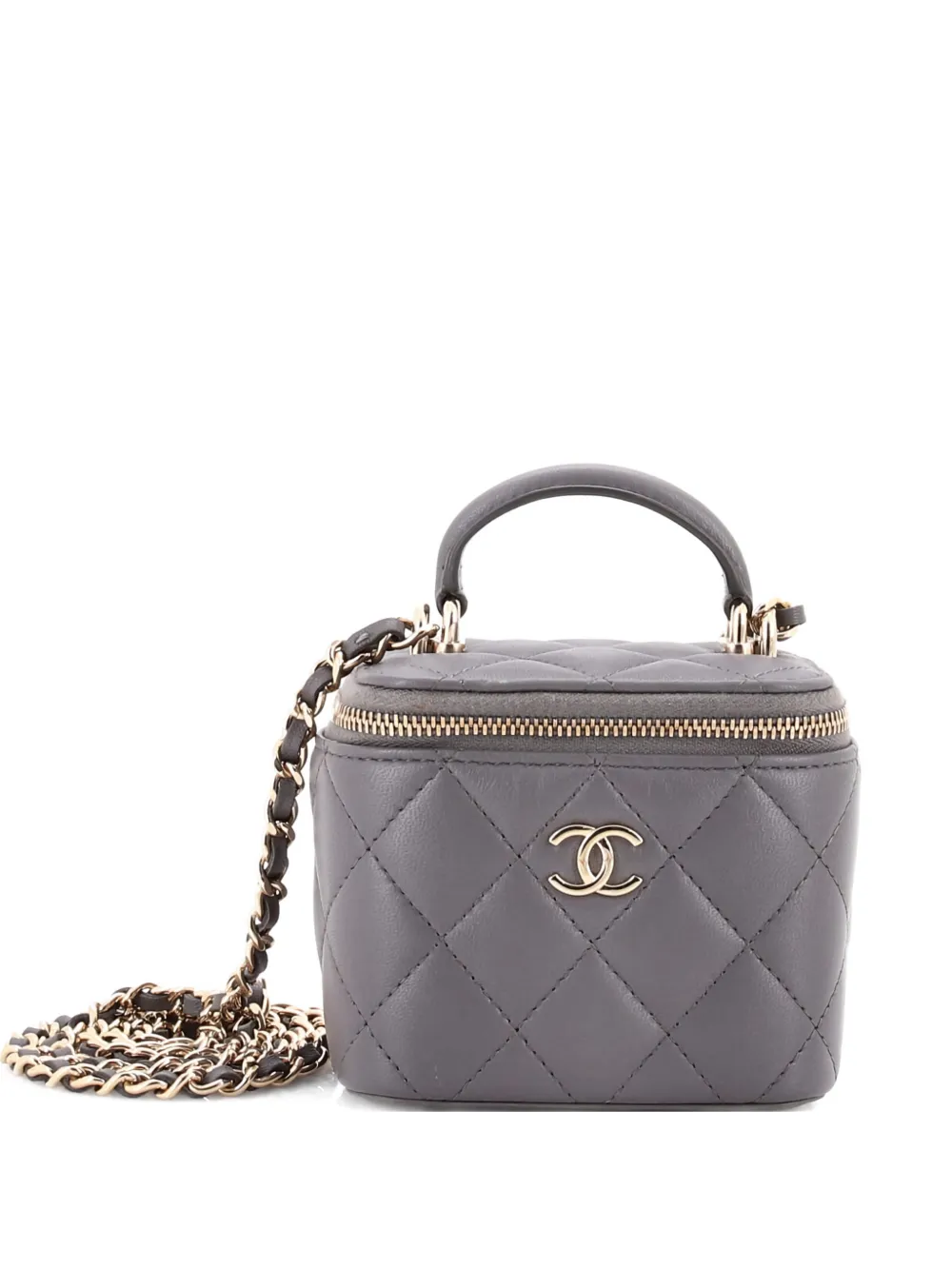 CHANEL Pre-Owned Classic Top Handle Vanity Case with Chain Quilted Lambskin Mini crossbody bag - Grigio