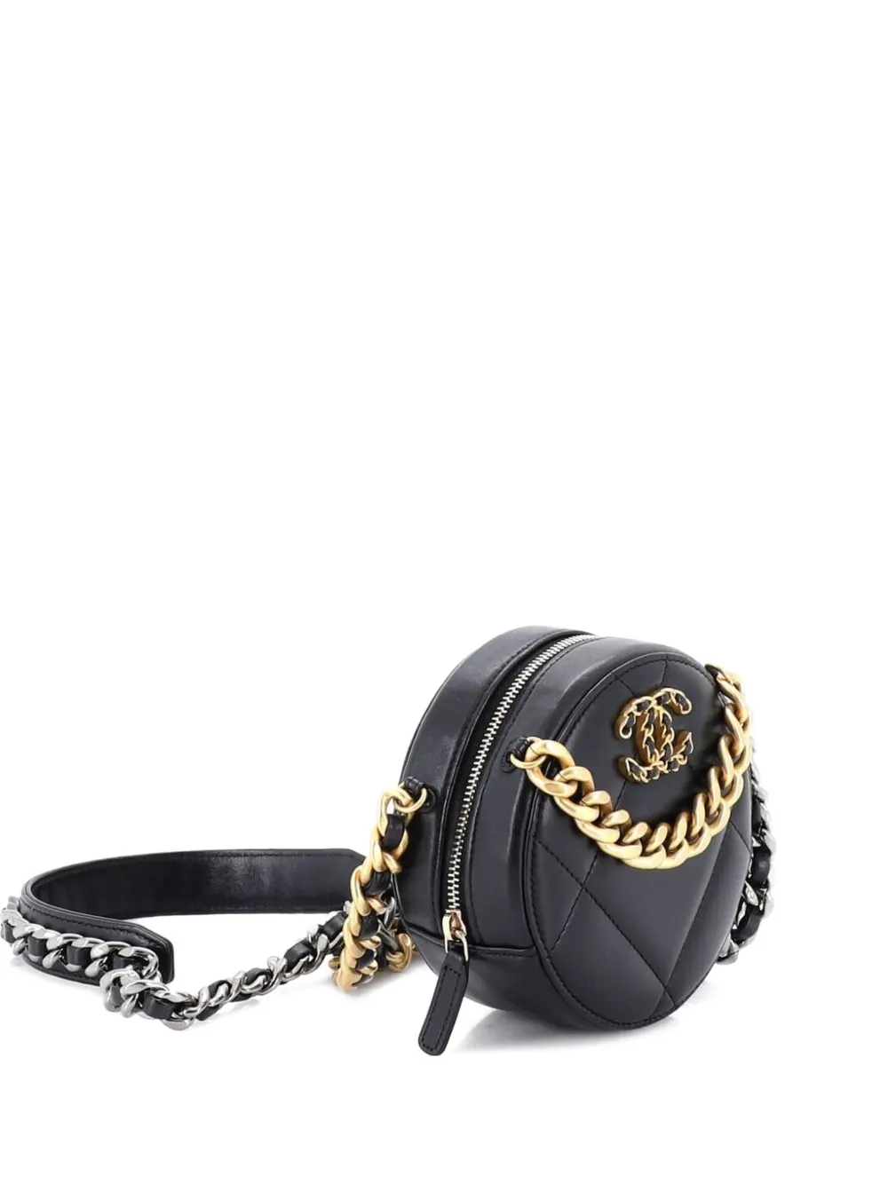 CHANEL Pre-Owned 19 Round with Chain Quilted Leather clutch bag - Nero