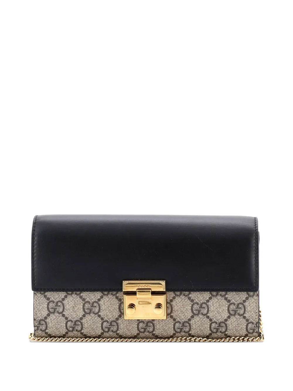 Gucci Pre-Owned Padlock Continental Chain Wallet GG Coated Canvas and Leather Long clutch bag - Nero
