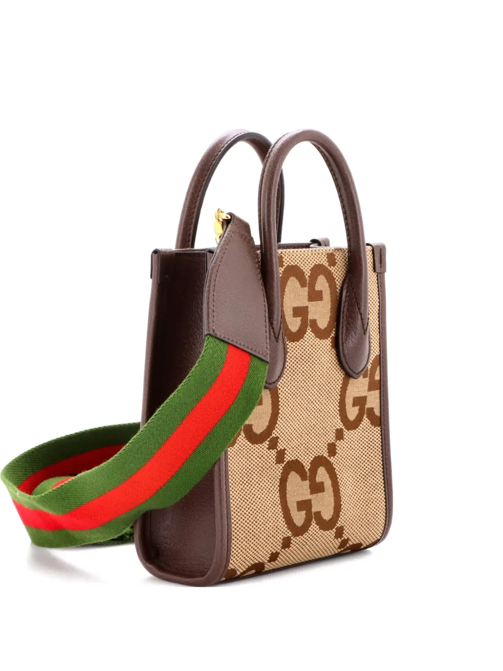 Pre-owned Gucci Vertical Tote Jumbo Gg Canvas Mini Crossbody Bag In Brown