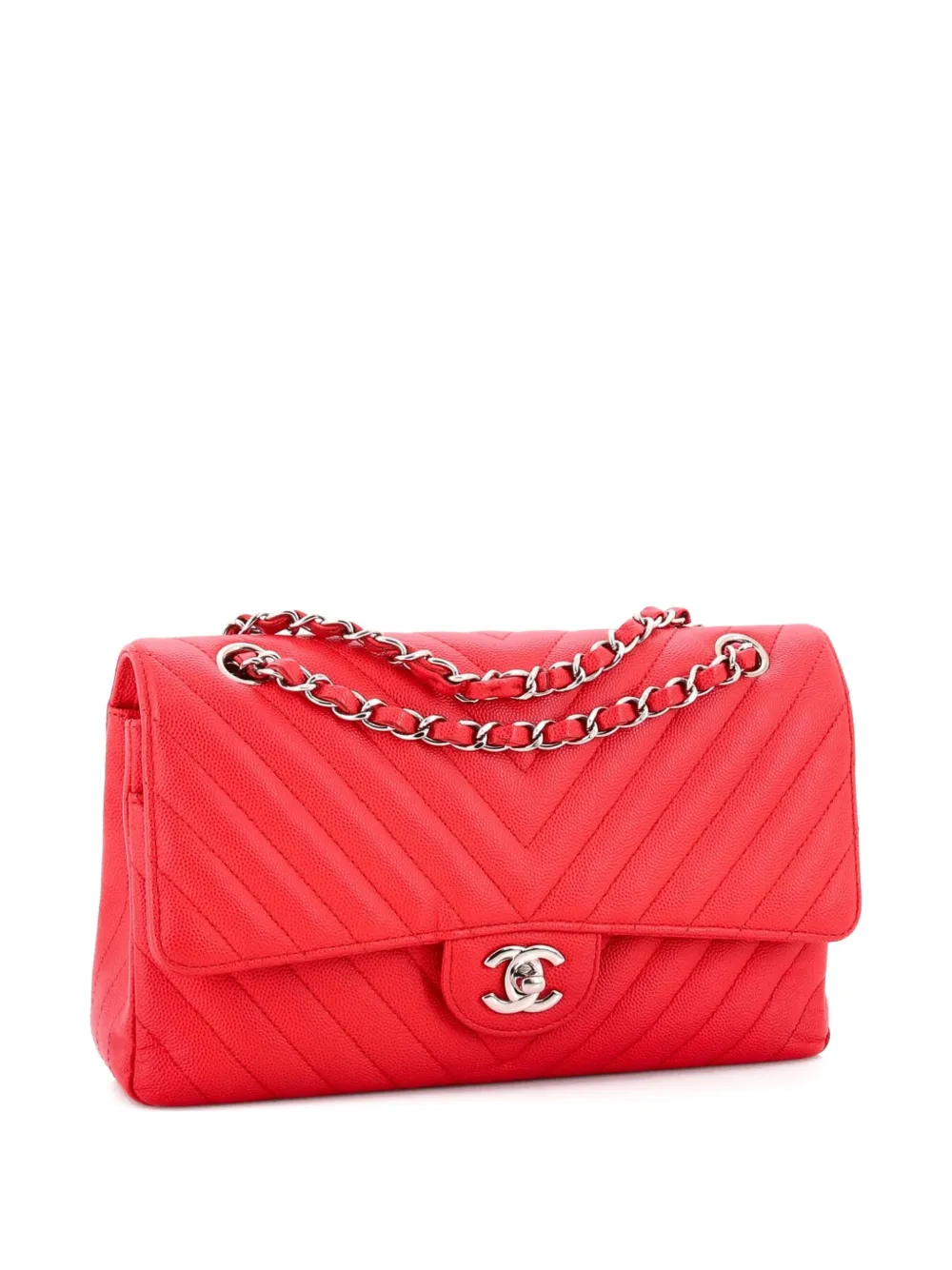 CHANEL Pre-Owned Classic Double Flap Bag Chevron Caviar Medium shoulder bag - Rosso