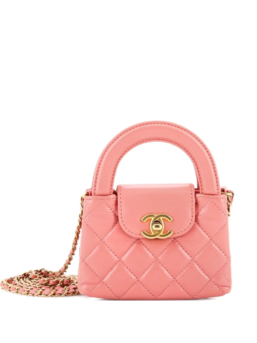 CHANEL Pre-Owned Kelly Top Handle Shopping Bag Quilted Shiny Aged Calfskin Nano crossbody bag - Rosa
