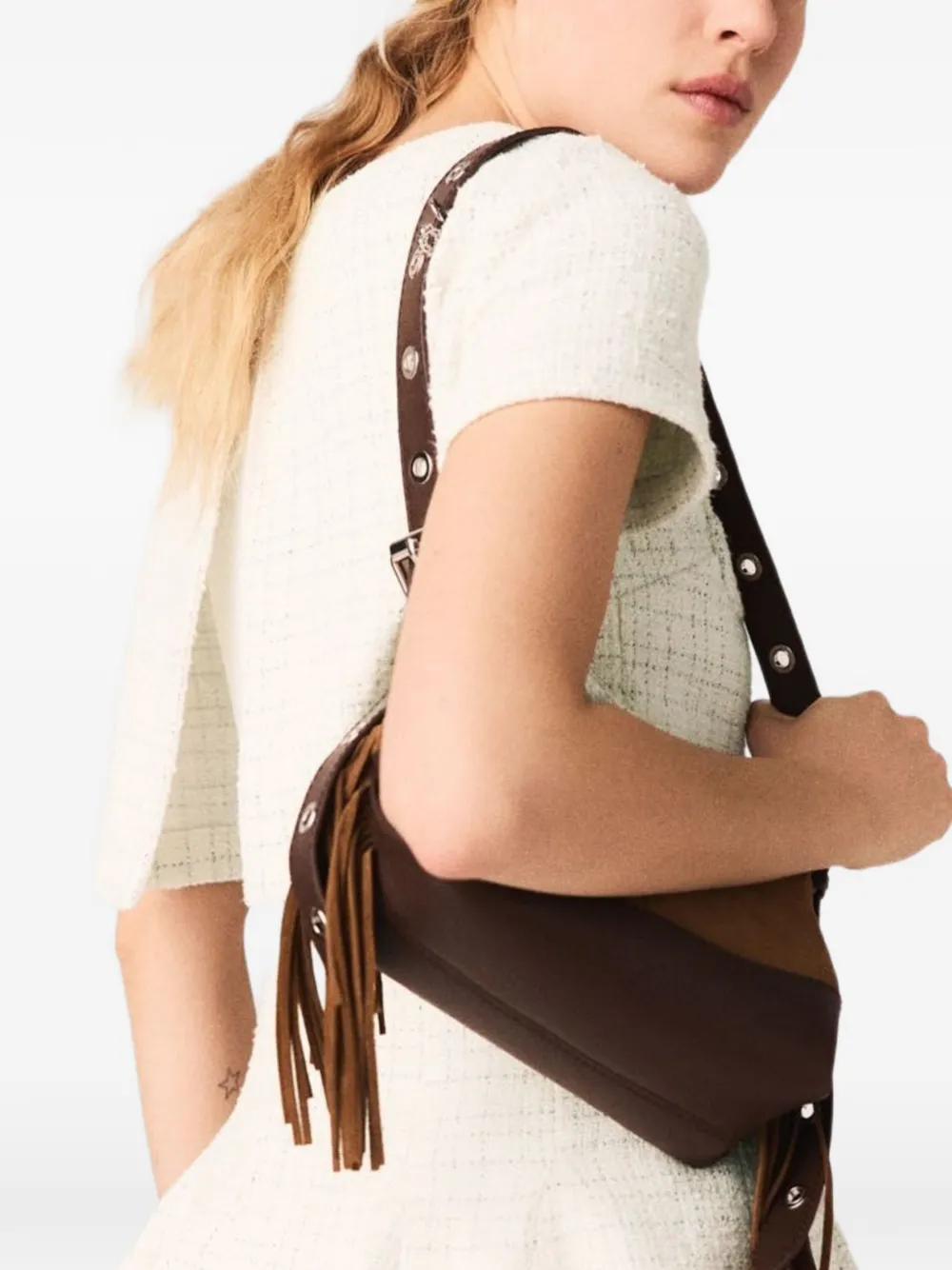 Maje Blouse met tweed-effect Beige