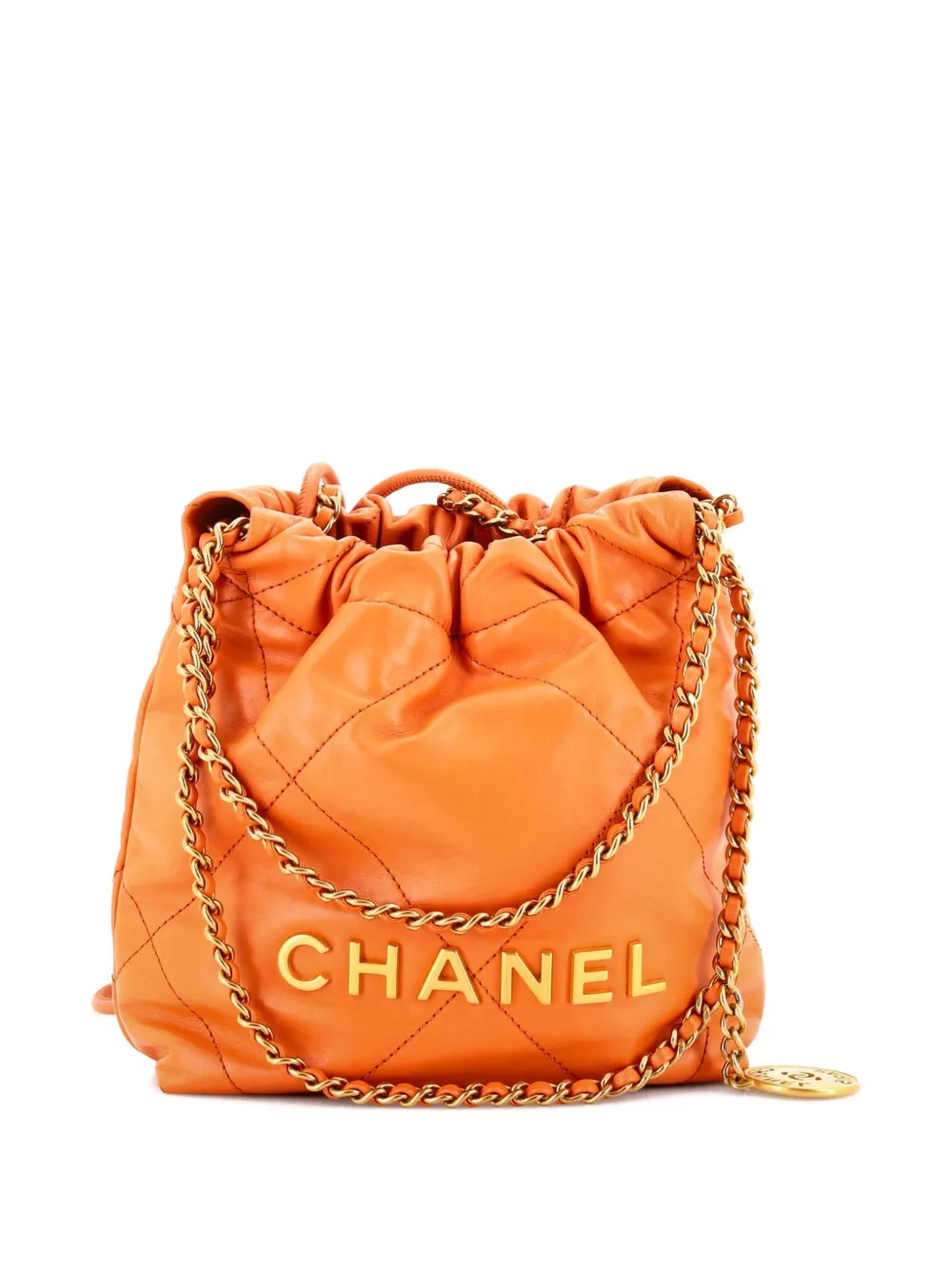 CHANEL Pre-Owned Borsa a tracolla 22 mini in pelle di vitello trapuntata - Arancione