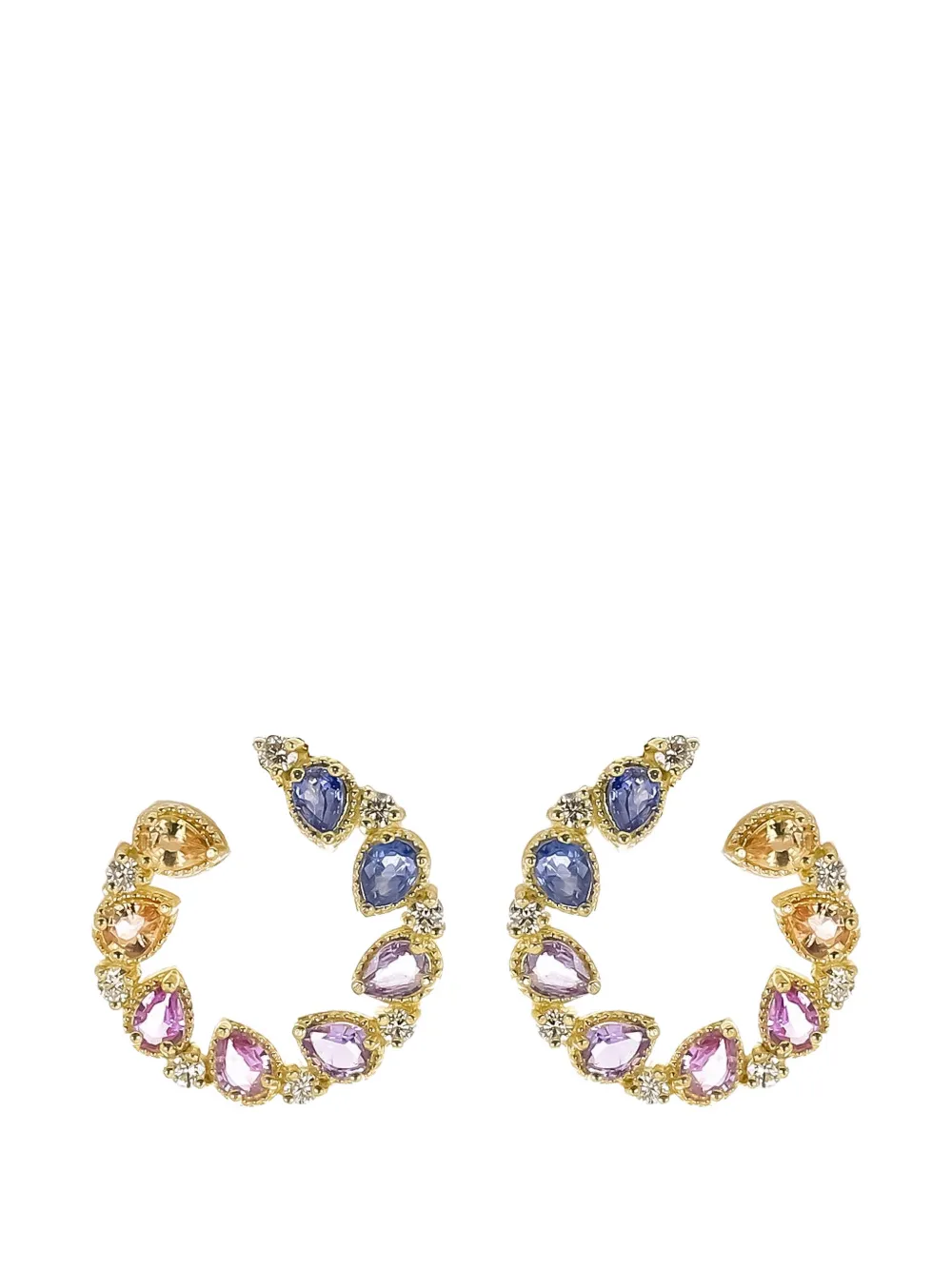Tanya Farah Jasmine Bloom Bypass sapphire and diamond hoop earrings - Gold