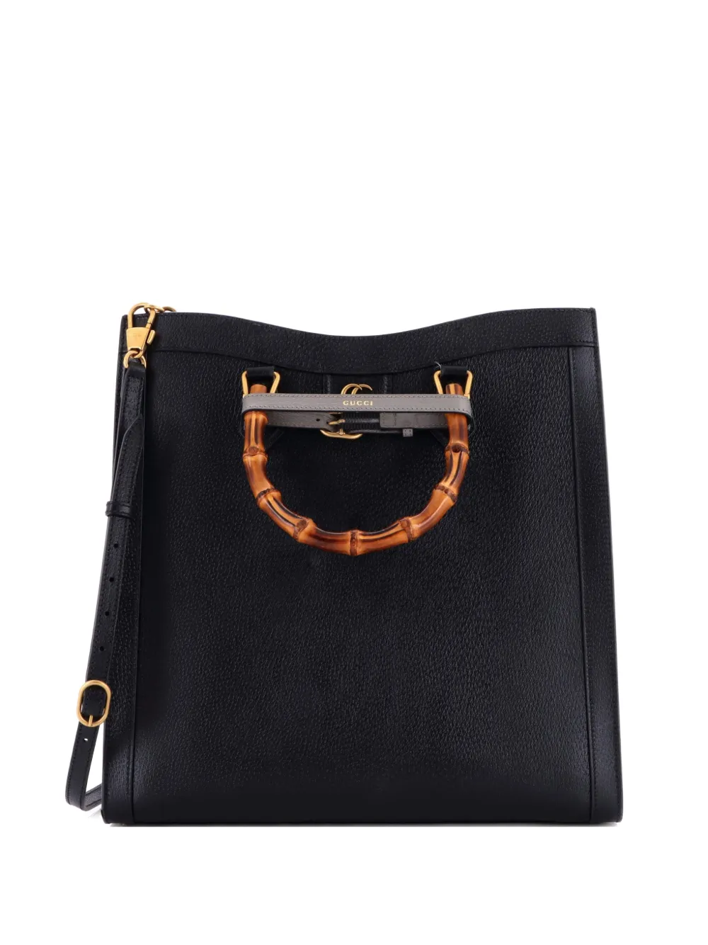 Pre-owned Gucci Diana Nm Bamboo Handle Leather Large Tote Bag In Black