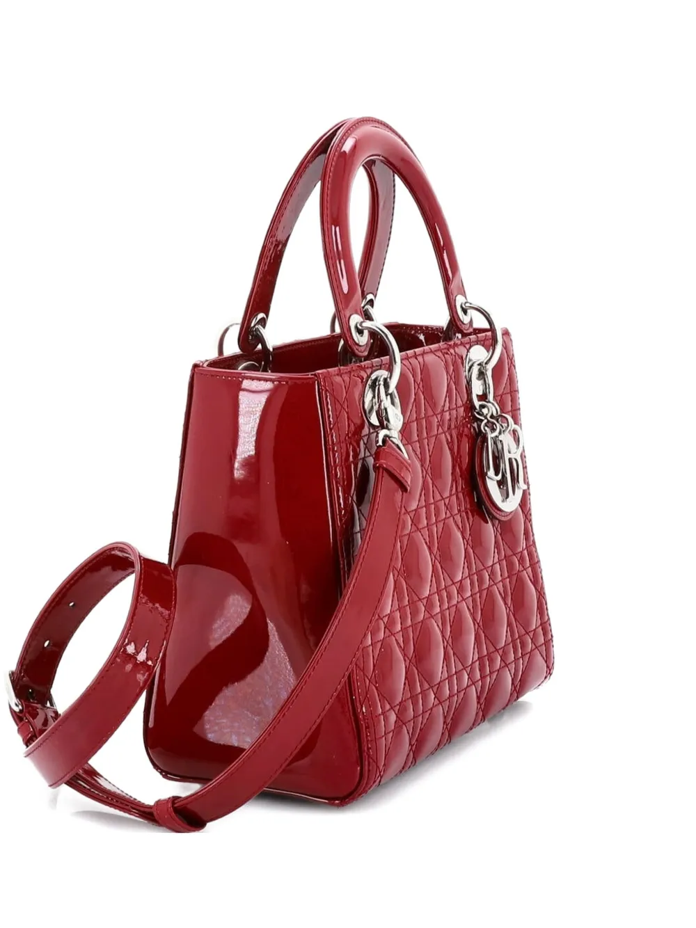 Christian Dior Pre-Owned Lady Dior Bag Cannage Quilt Patent Medium satchel - Rosso