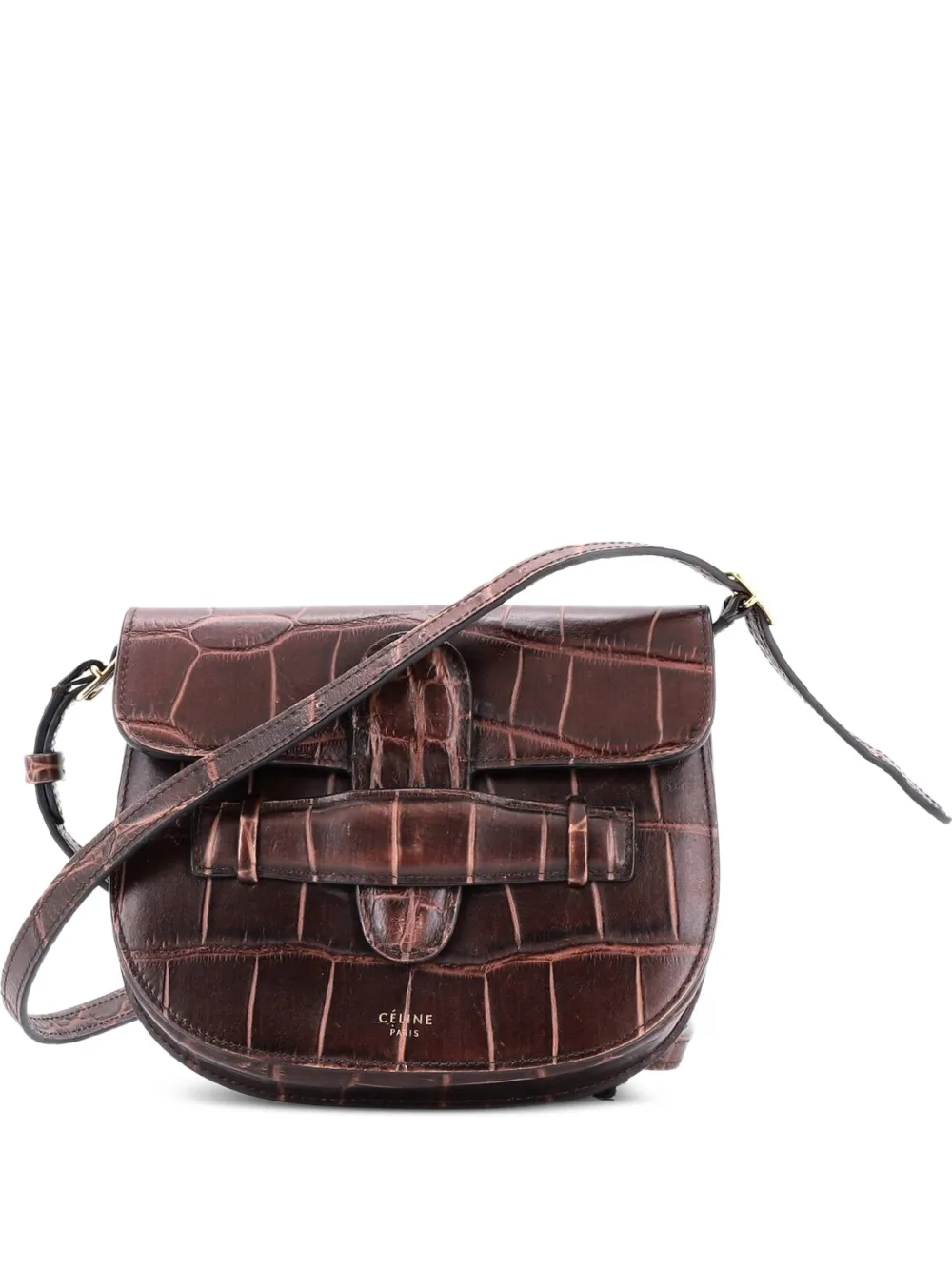Celine Pre-Owned Symmetrical Shoulder Bag Crocodile Embossed Leather Mini belt bag - Marrone
