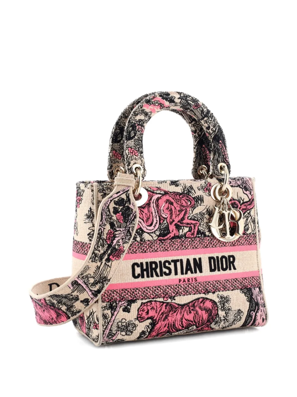 Christian Dior Pre-Owned Lady D-Lite Bag Embroidered Raffia Medium