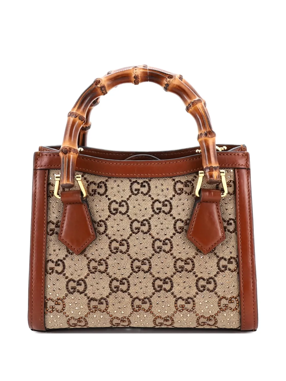 Gucci Pre-Owned Diana NM Bamboo Handle Crystal Embellished GG Canvas Mini tote bag - Marrone