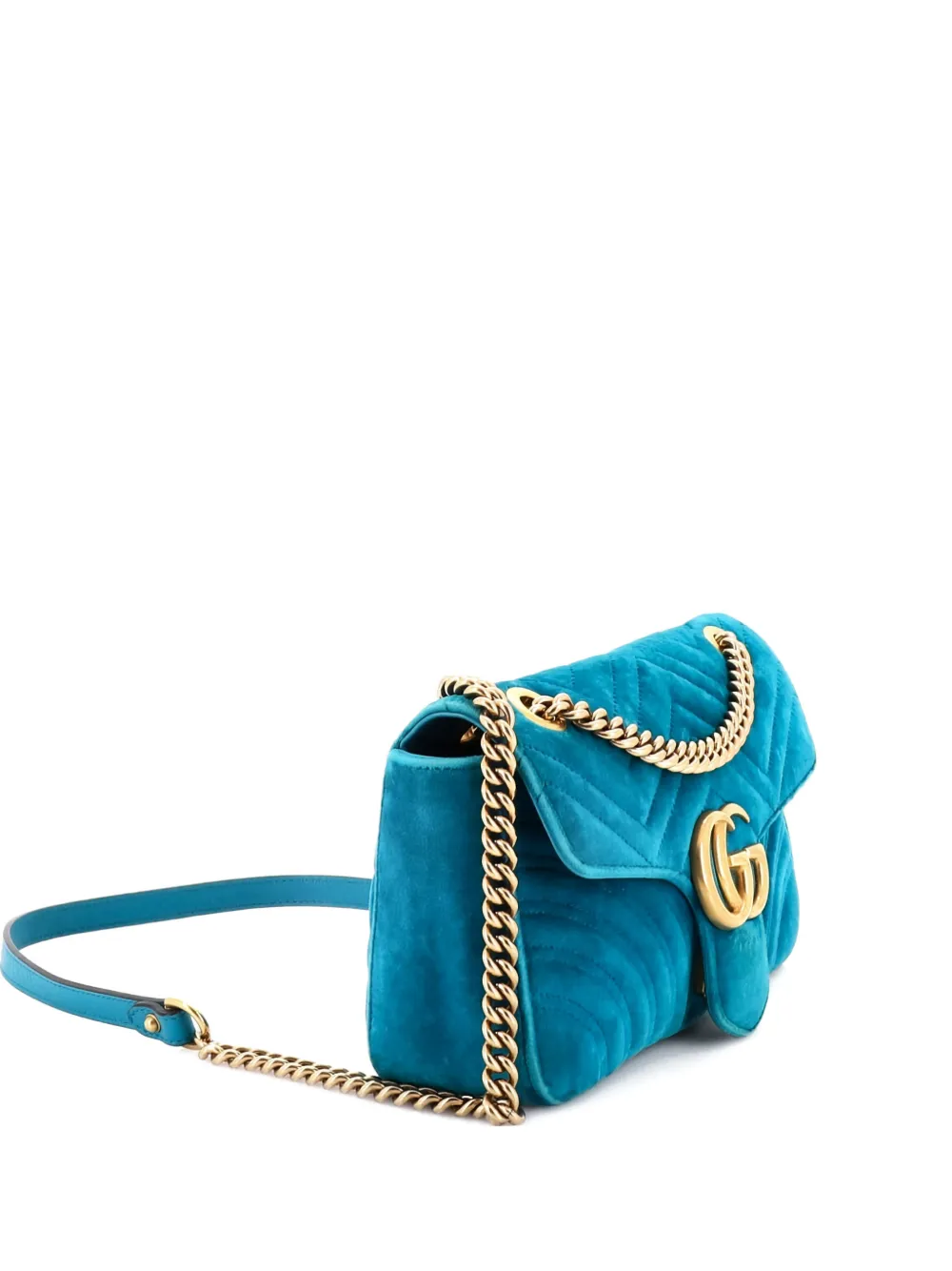Gucci Pre-Owned GG Marmont Flap Bag Matelasse Velvet Small shoulder bag - Blu