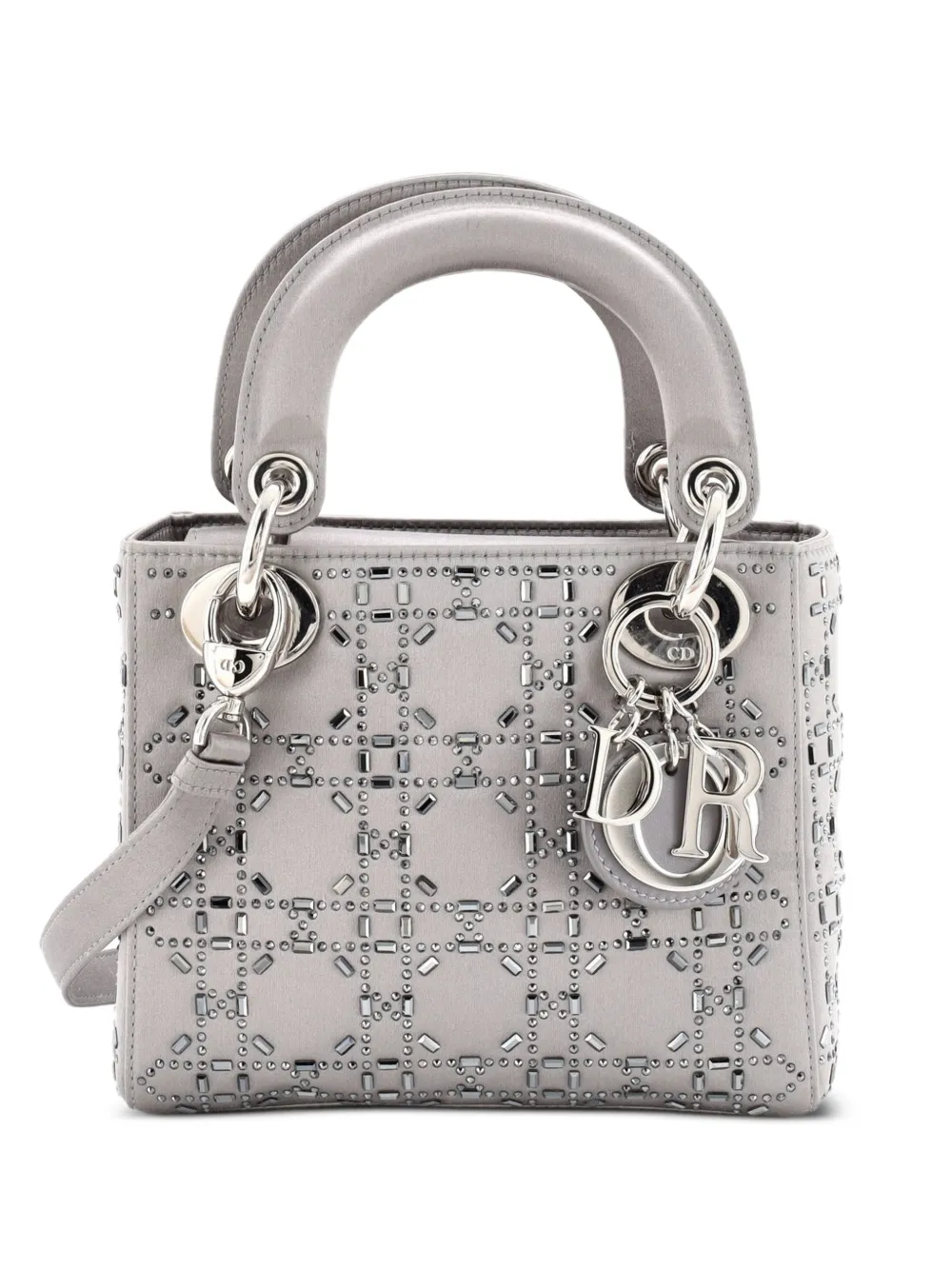 Christian Dior Pre-Owned Lady Dior Bag Crystal Embellished Cannage Quilt Satin Mini satchel - Grigio