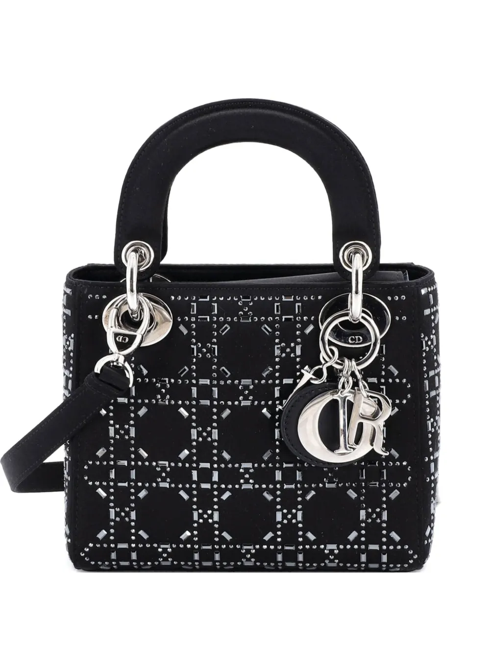 Christian Dior Pre-Owned Lady Dior Bag Crystal Embellished Cannage Quilt Satin Mini satchel - Schwarz