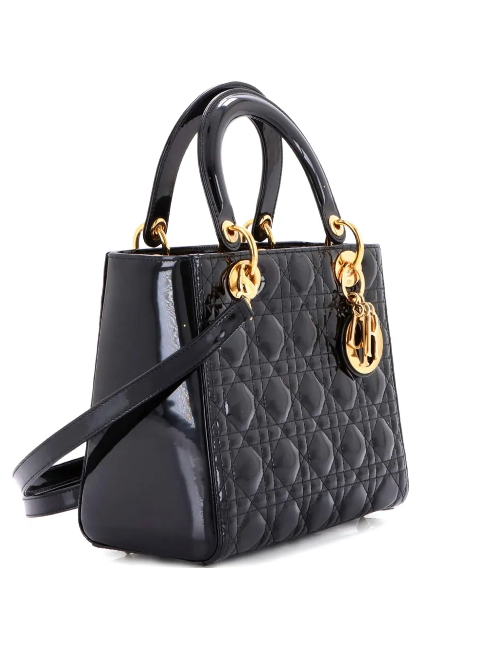 Christian Dior Pre-Owned Lady Dior Bag Cannage Quilt Patent Medium satchel - Nero