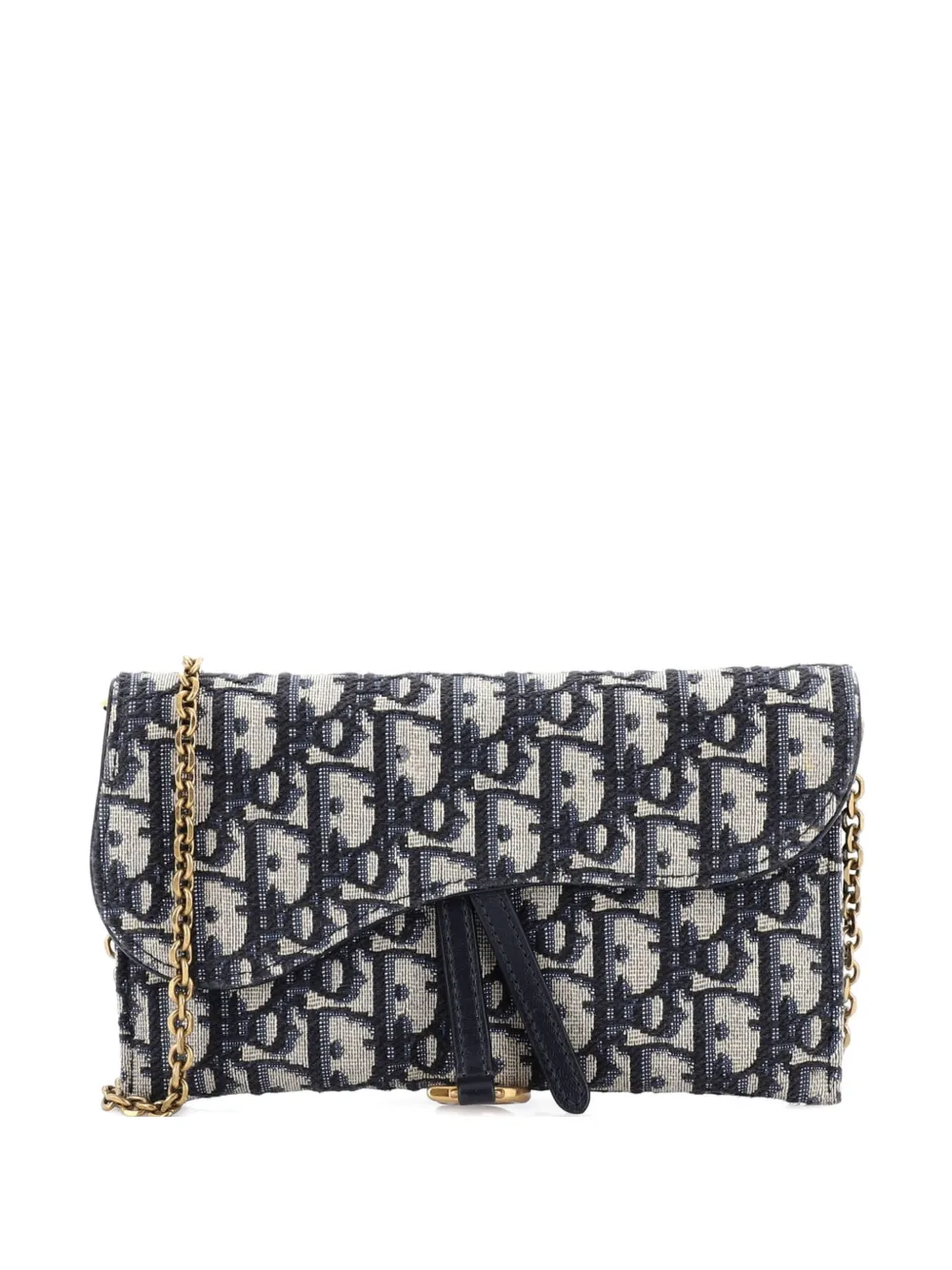 Christian Dior Pre-Owned Borsa a tracolla in tela con motivo Oblique e catena - Blu