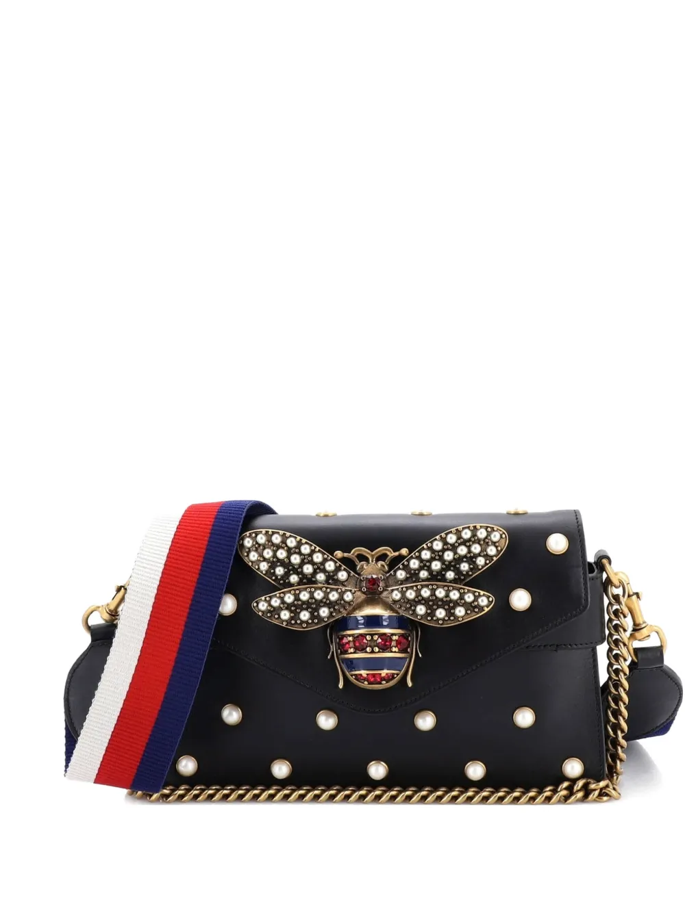 Gucci Pre-Owned Broadway Pearly Bee Embellished Leather Mini shoulder bag - Nero